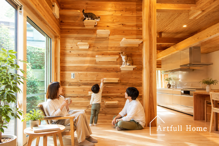 猫と暮らす木の家｜キャットウォークのある注文住宅